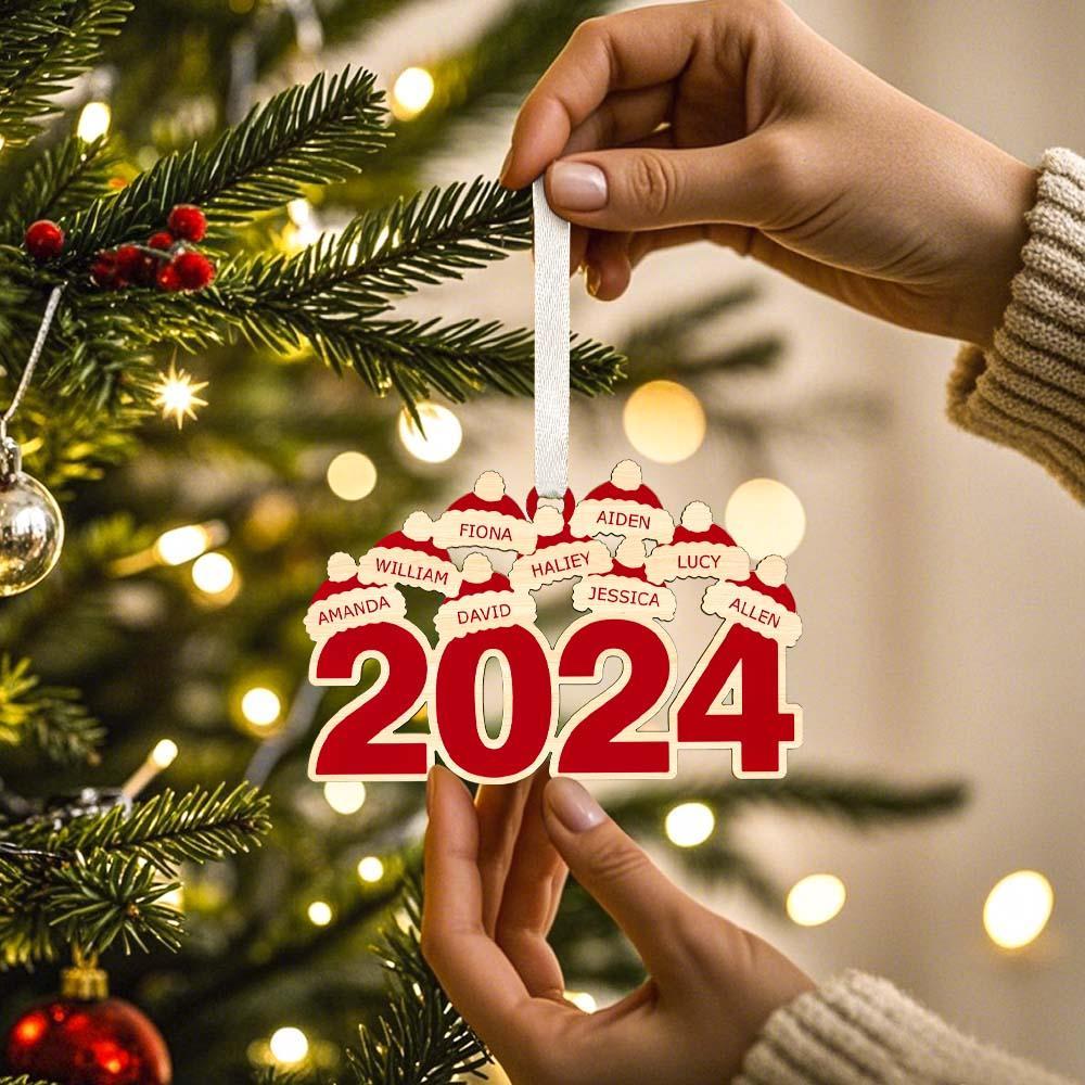 Custom Christmas Hat Year Wooden Hanging Ornament