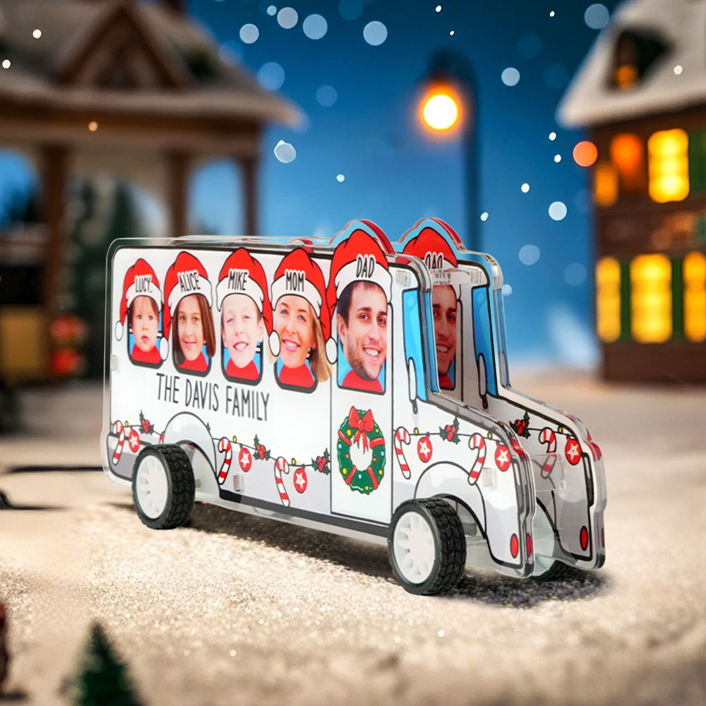 Custom Photo And Name Christmas Family Bus Pull-Back Car