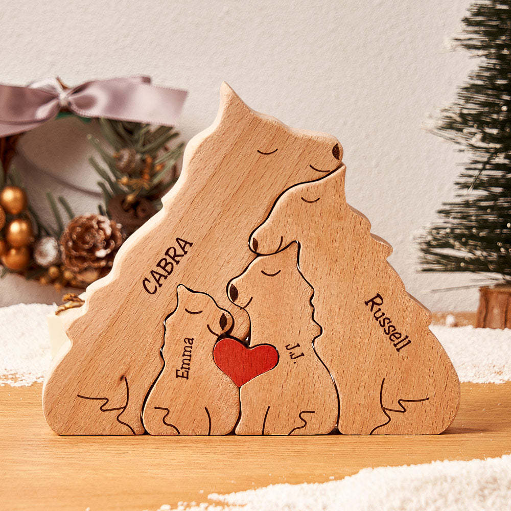 Custom Names Wooden Wolf Family Puzzle Home Decor Christmas Gifts	 - myphotowallet