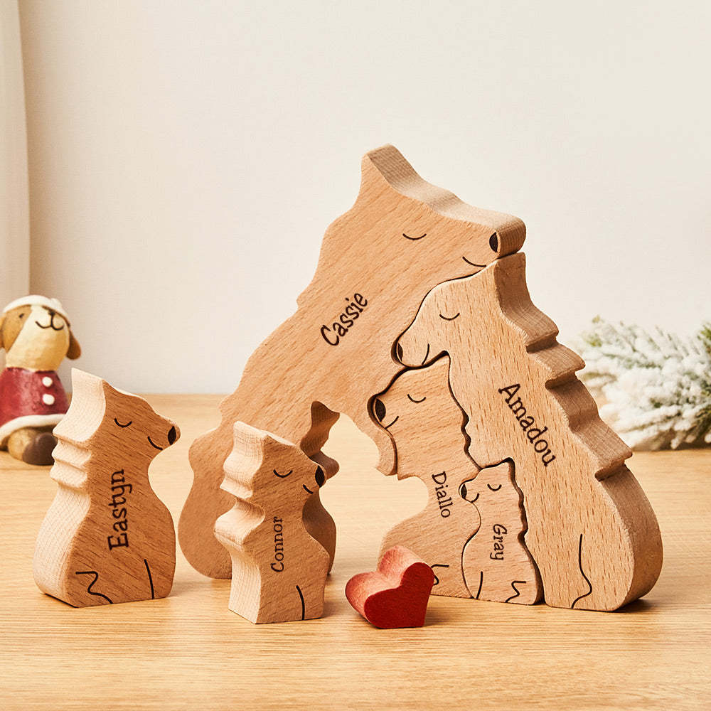 Custom Names Wooden Wolf Family Puzzle Home Decor Christmas Gifts	 - myphotowallet