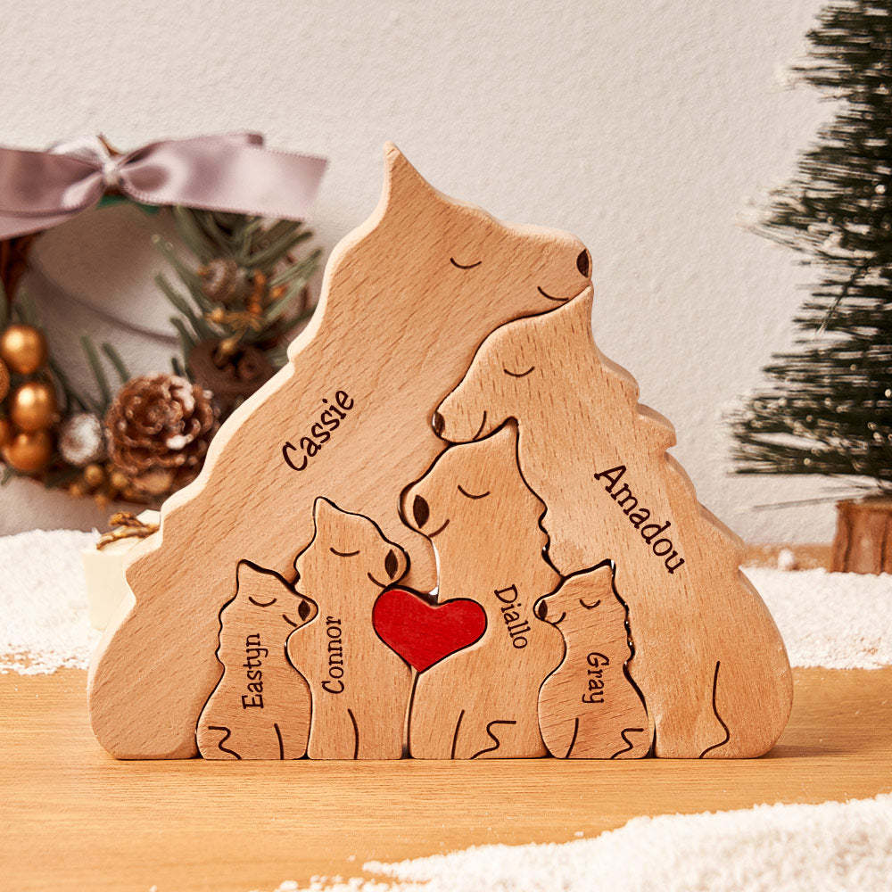 Custom Names Wooden Wolf Family Puzzle Home Decor Christmas Gifts	 - myphotowallet