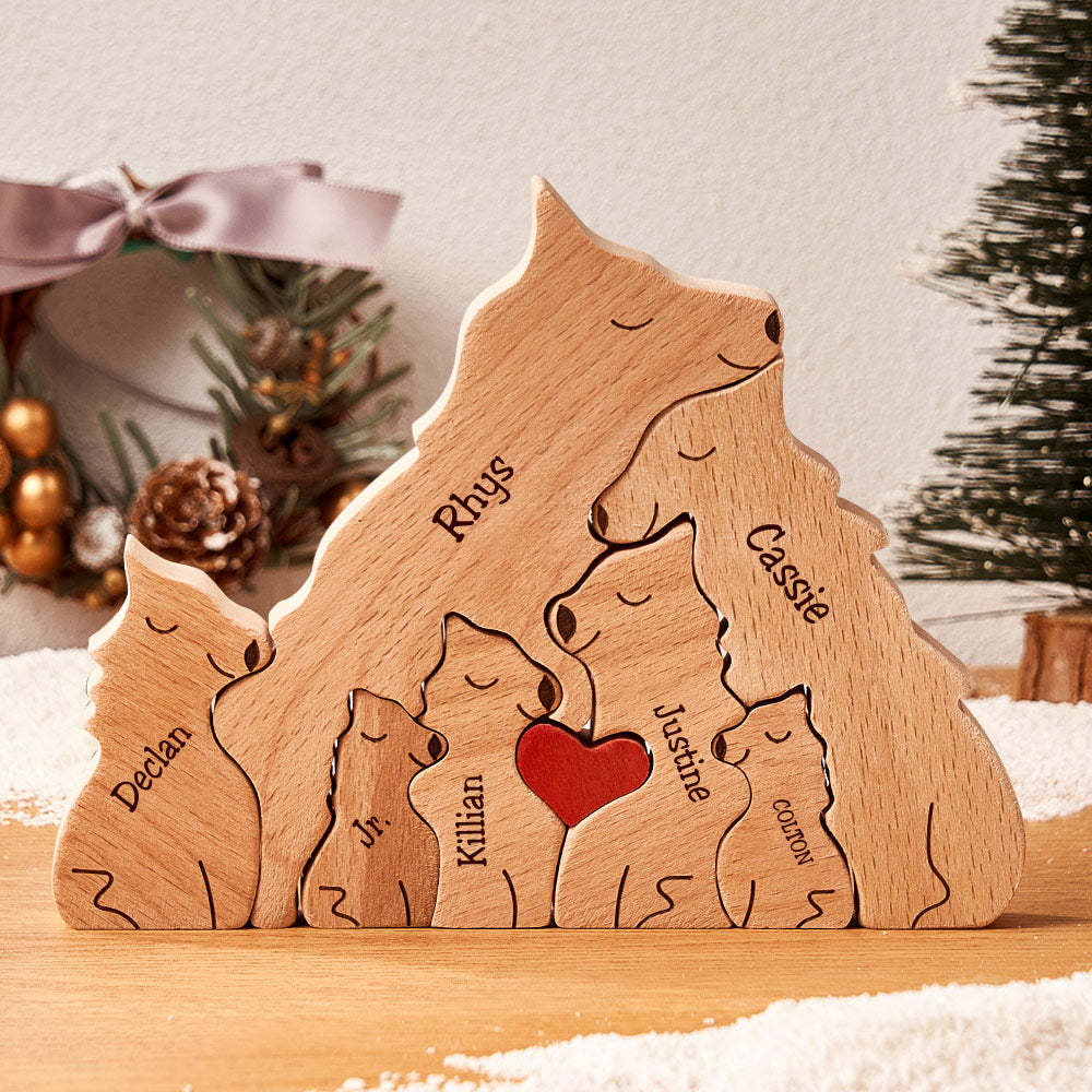 Custom Names Wooden Wolf Family Puzzle Home Decor Christmas Gifts	 - myphotowallet