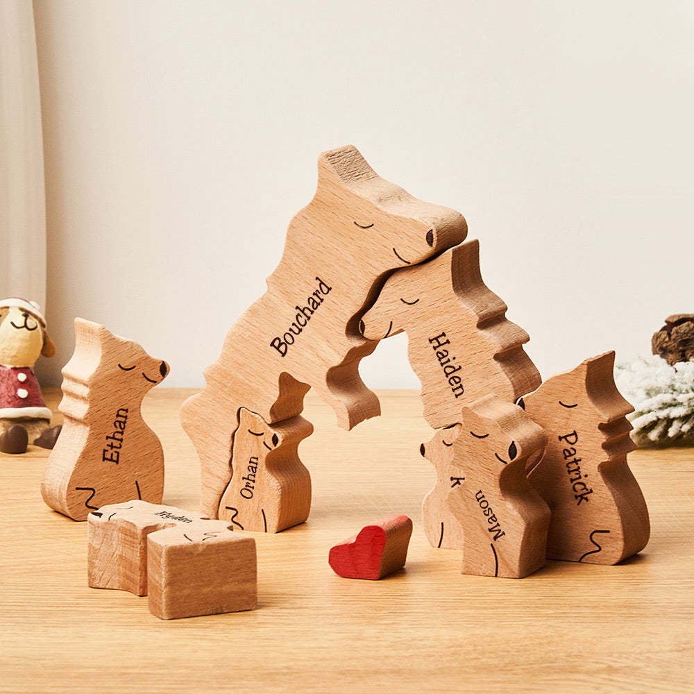 Custom Names Wooden Wolf Family Puzzle Home Decor Christmas Gifts	 - myphotowallet
