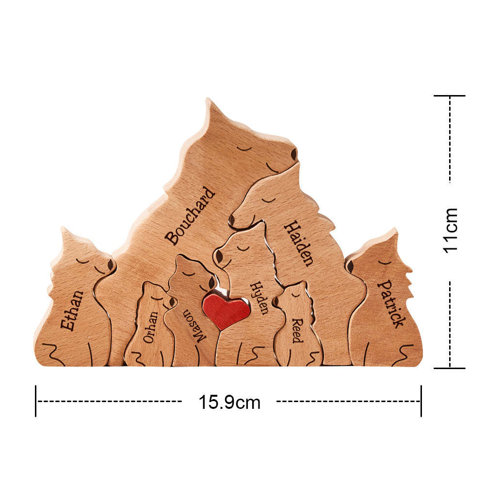 Custom Names Wooden Wolf Family Puzzle Home Decor Christmas Gifts	 - myphotowallet