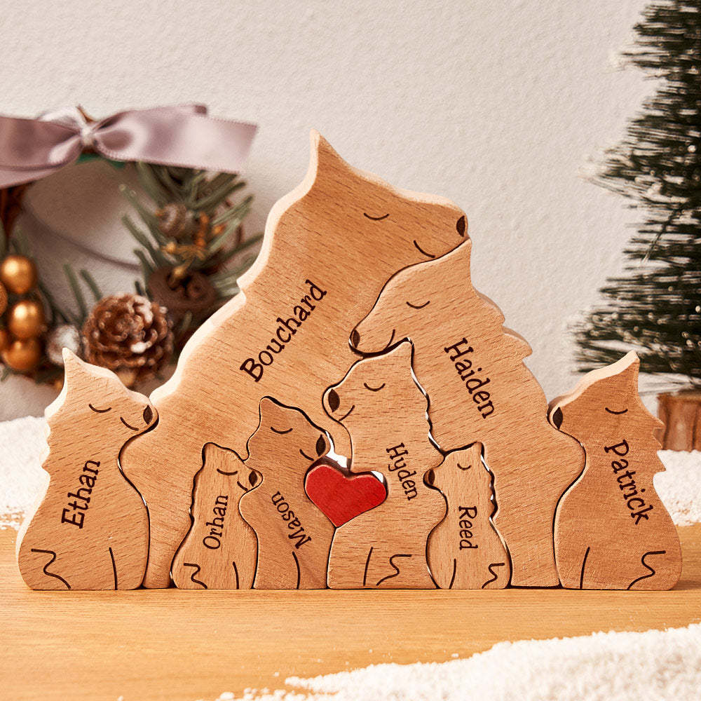 Custom Names Wooden Wolf Family Puzzle Home Decor Christmas Gifts	 - myphotowallet
