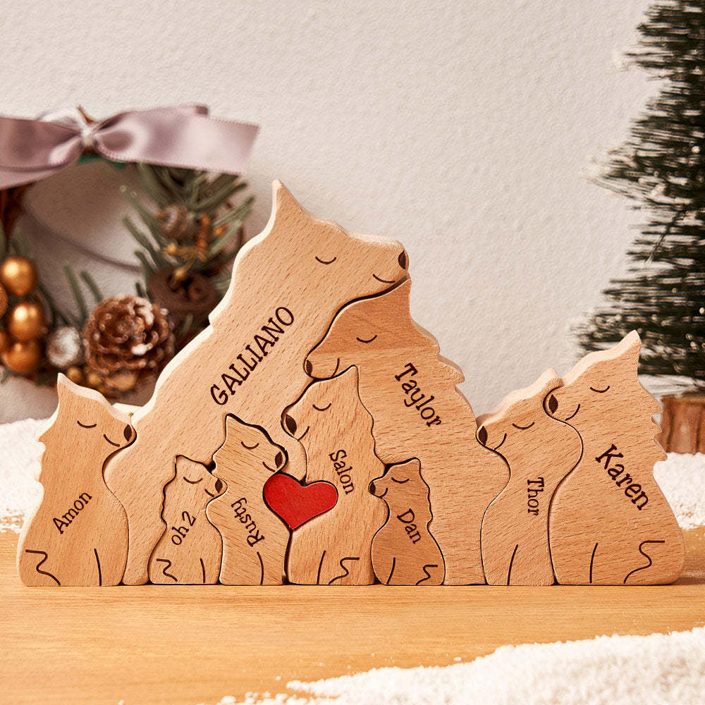 Custom Names Wooden Wolf Family Puzzle Home Decor Christmas Gifts	 - myphotowallet