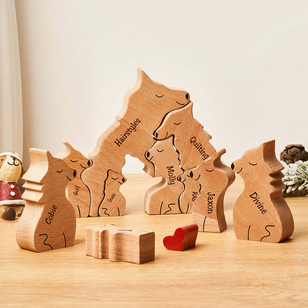 Custom Names Wooden Wolf Family Puzzle Home Decor Christmas Gifts	 - myphotowallet