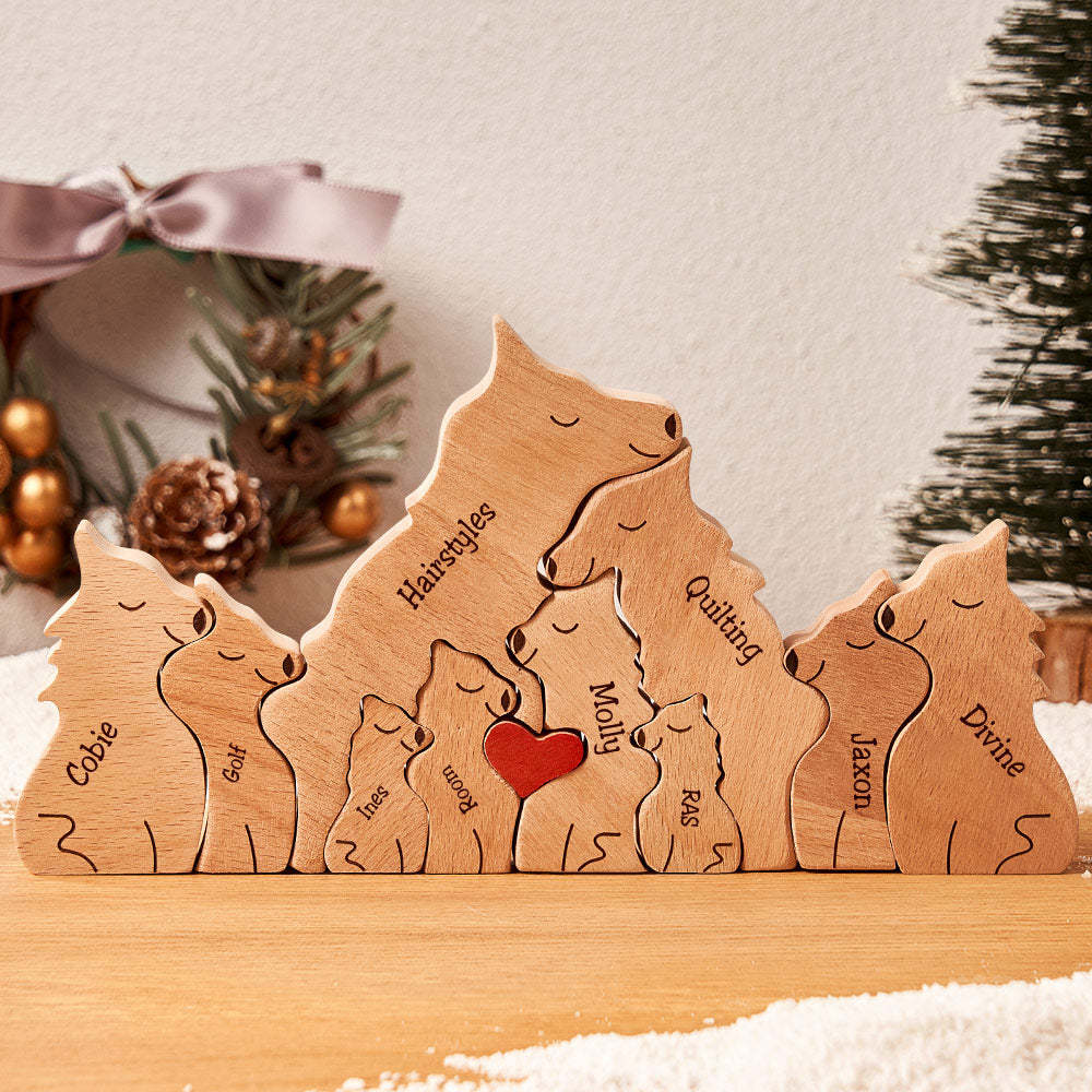 Custom Names Wooden Wolf Family Puzzle Home Decor Christmas Gifts	 - myphotowallet