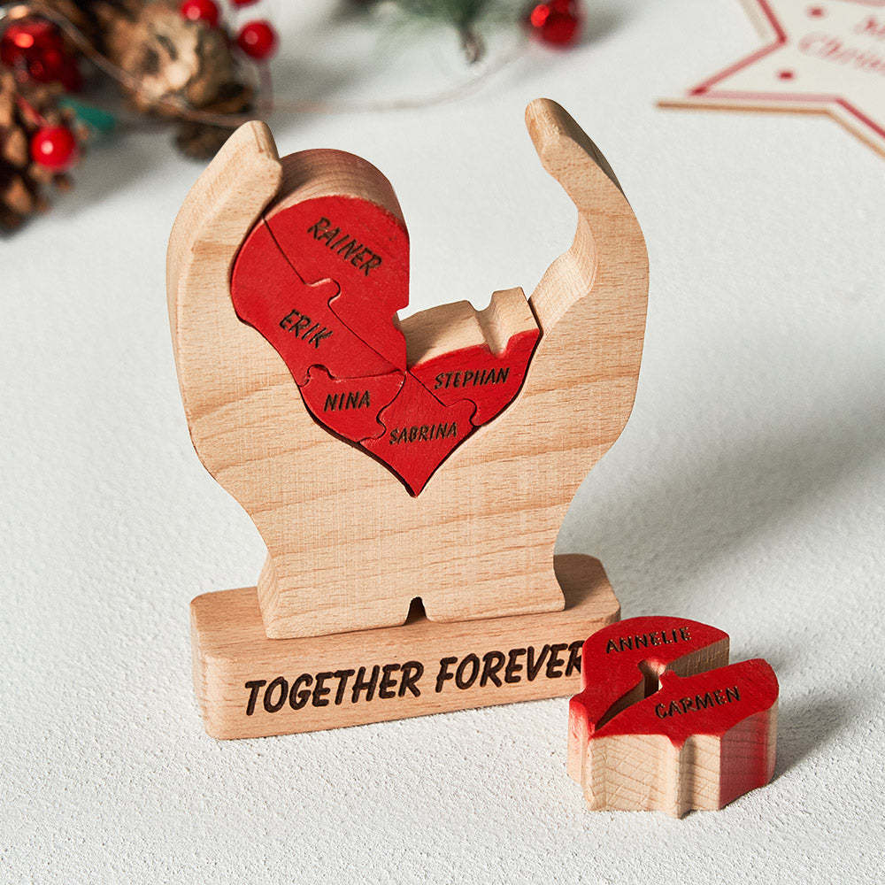 Custom Names Wooden Heart Family Puzzle Home Decor Christmas Gifts - NameNecklace - myphotowallet