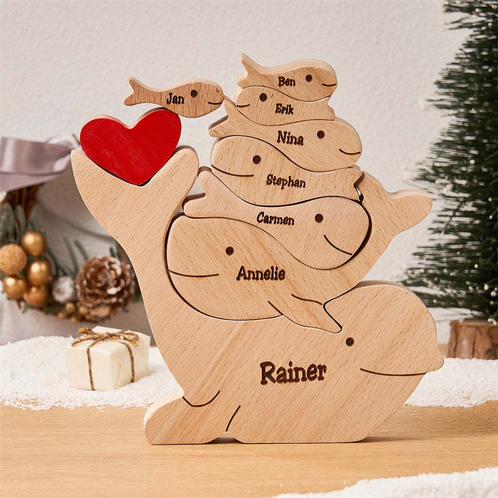 Custom Names Wooden Dolphins Family Puzzle Home Decor Christmas Gifts - NameNecklace - myphotowallet