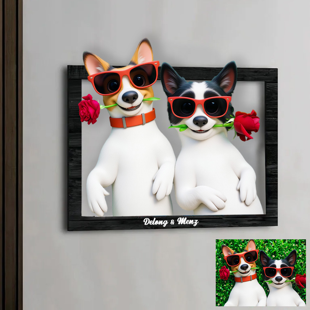 Custom Couple Photo 3D Cartoon Portrait Gift Photo Frame, Cartoon Style 3D Photo Wooden Frame Sign, Wedding Anniversary Christmas Couple Gift