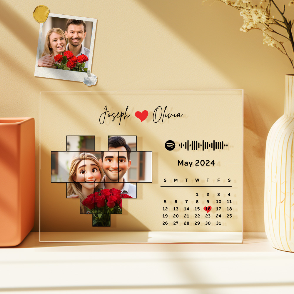 Valentine's Day Gifts Custom Spotify Acrylic Plaque Spotify Code Song Decoration Cartoon Photo Couple