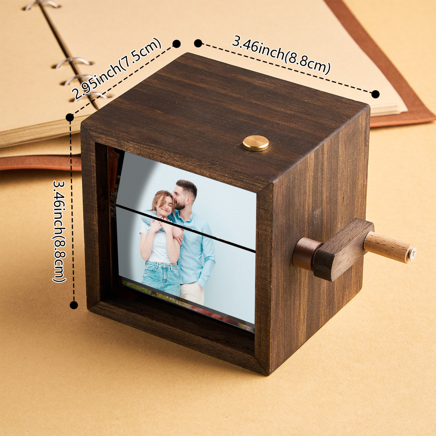 Personalized Photo Flip Book Calendar Frame Animation Machine Mechanical Hand-cranked Photo Album with Light Black Walnut Photo Cube Frame Creative Gift - myphotowallet