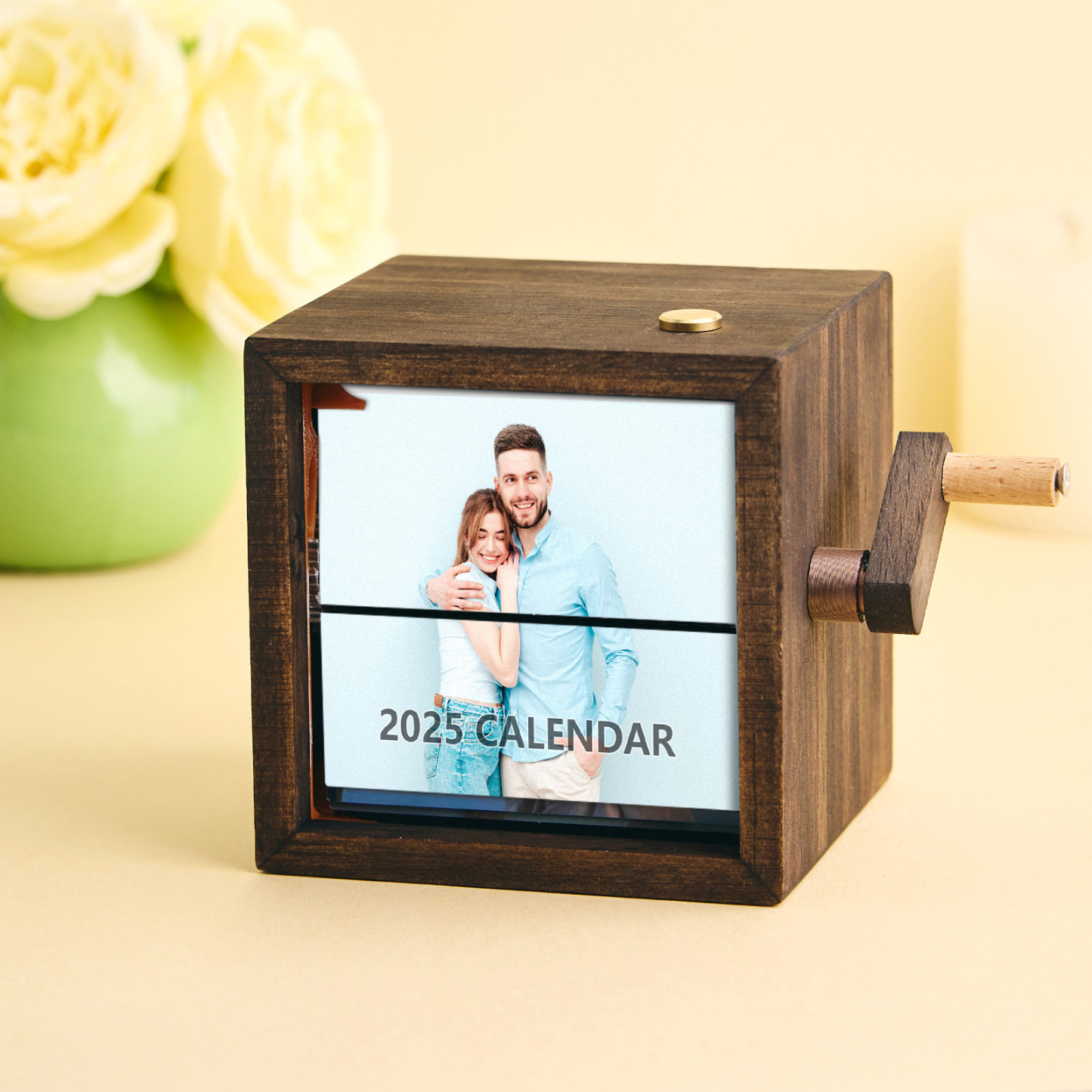 Personalized Photo Flip Book Calendar Frame Animation Machine Mechanical Hand-cranked Photo Album with Light Black Walnut Photo Cube Frame Creative Gift - myphotowallet