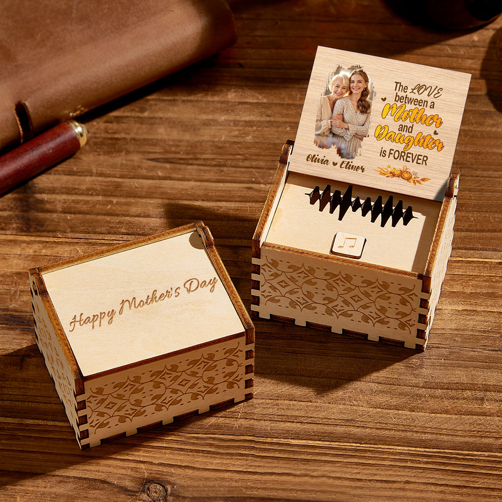 Personalized Wooden Photo Music Box Custom Mother and Daughter Music Box Gift for Mother -