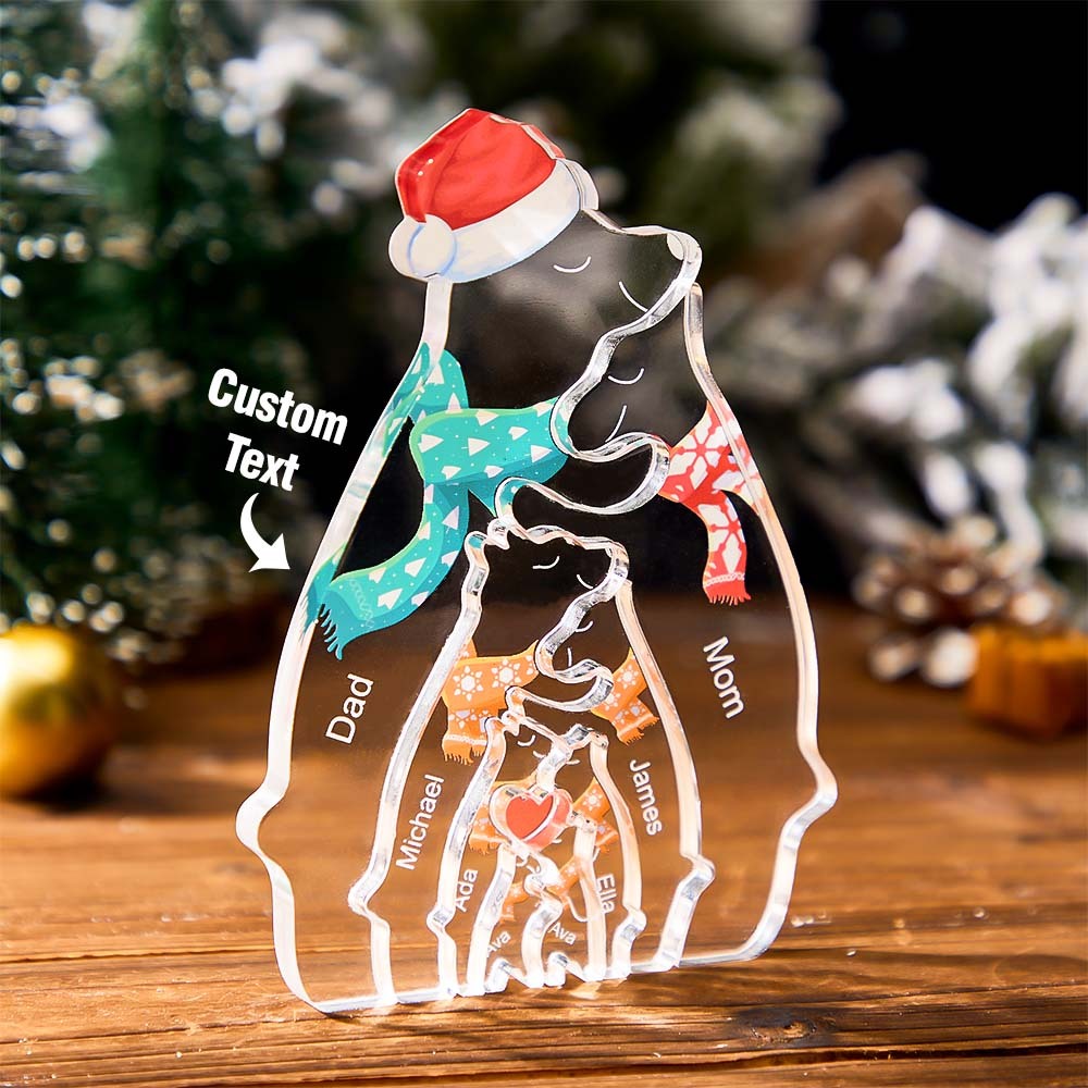 Custom Names Christmas Hugging Bear Family Acrylic Bear Family Puzzle Home Decor Christmas Gifts - NameNecklace - myphotowallet