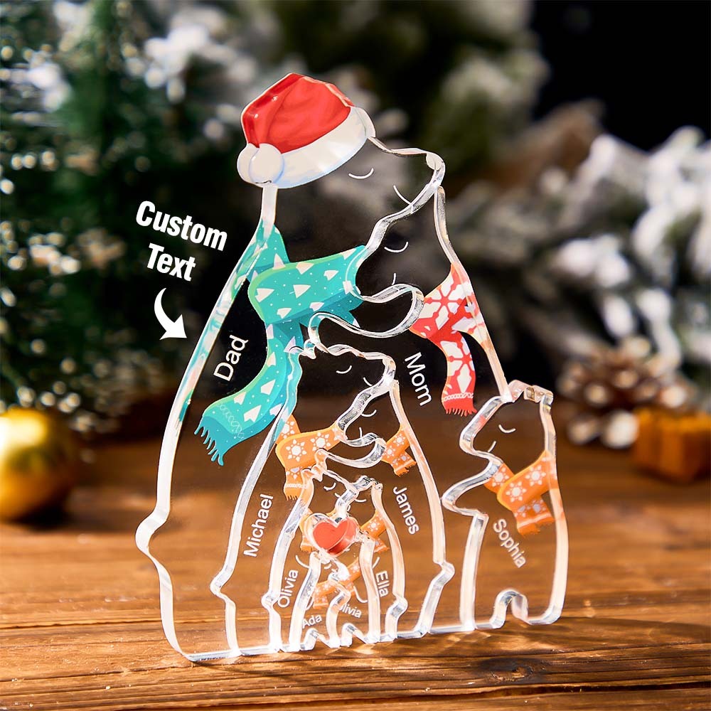 Custom Names Christmas Hugging Bear Family Acrylic Bear Family Puzzle Home Decor Christmas Gifts - NameNecklace - myphotowallet