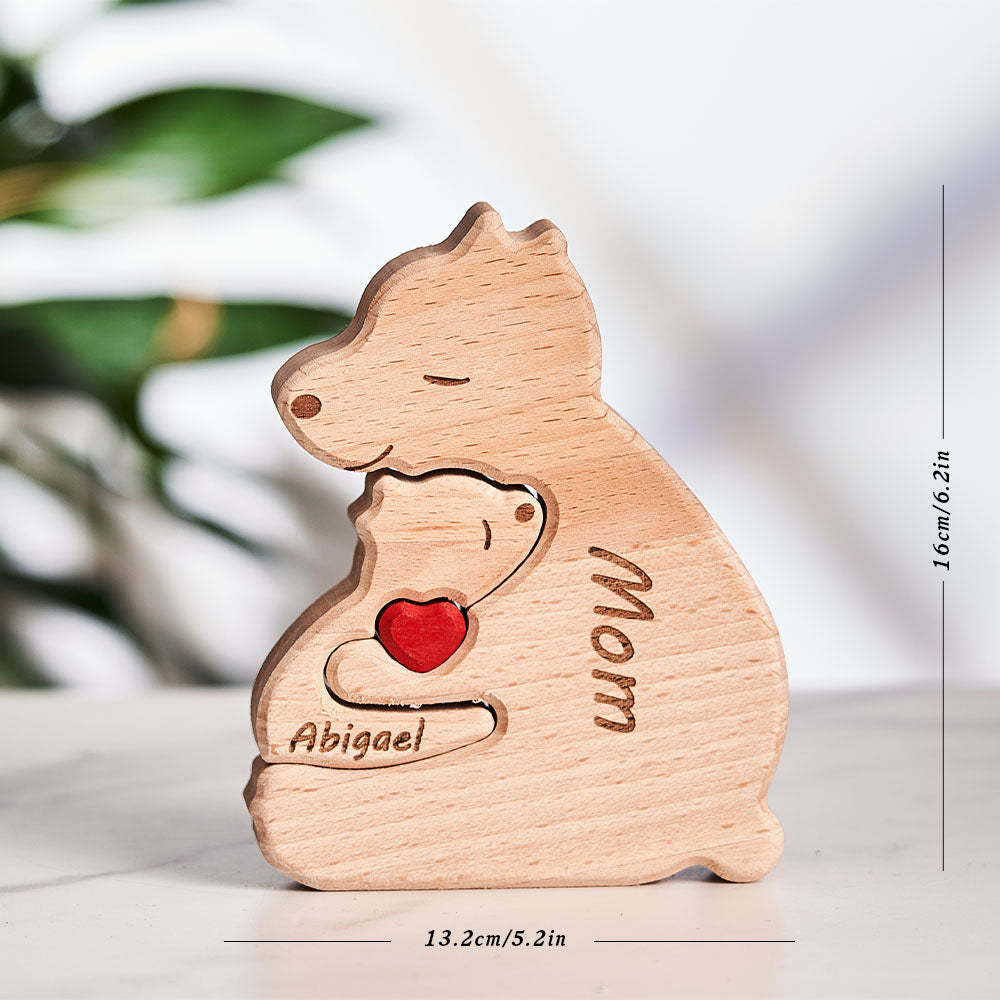 Custom Names Wooden Single Parent Bears Family Block Puzzle Home Decor	 - myphotowallet