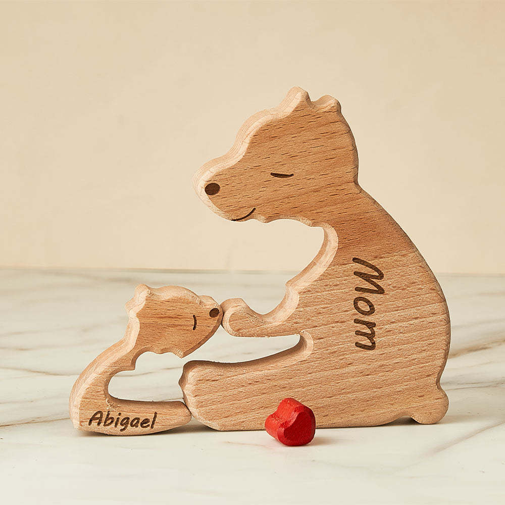 Custom Names Wooden Single Parent Bears Family Block Puzzle Home Decor	 - myphotowallet