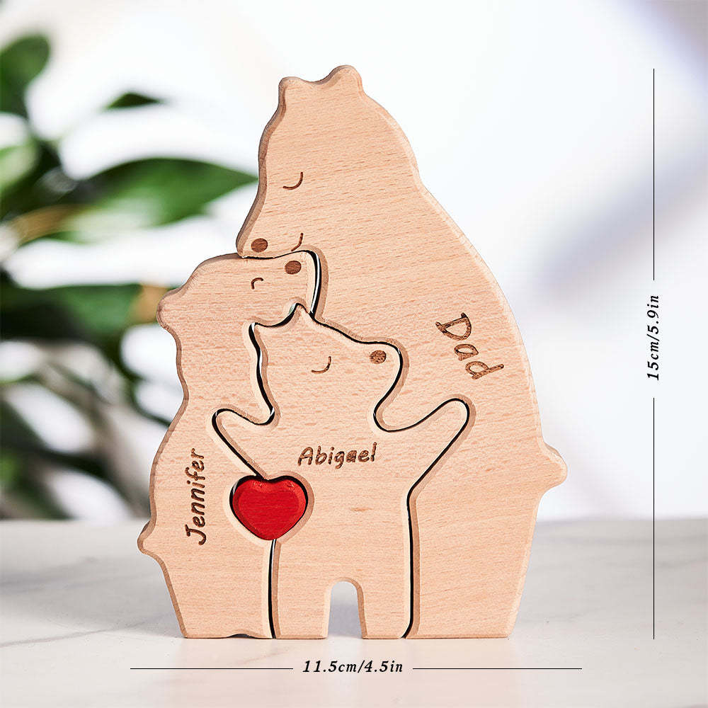 Custom Names Wooden Single Parent Bears Family Block Puzzle Home Decor	 - myphotowallet