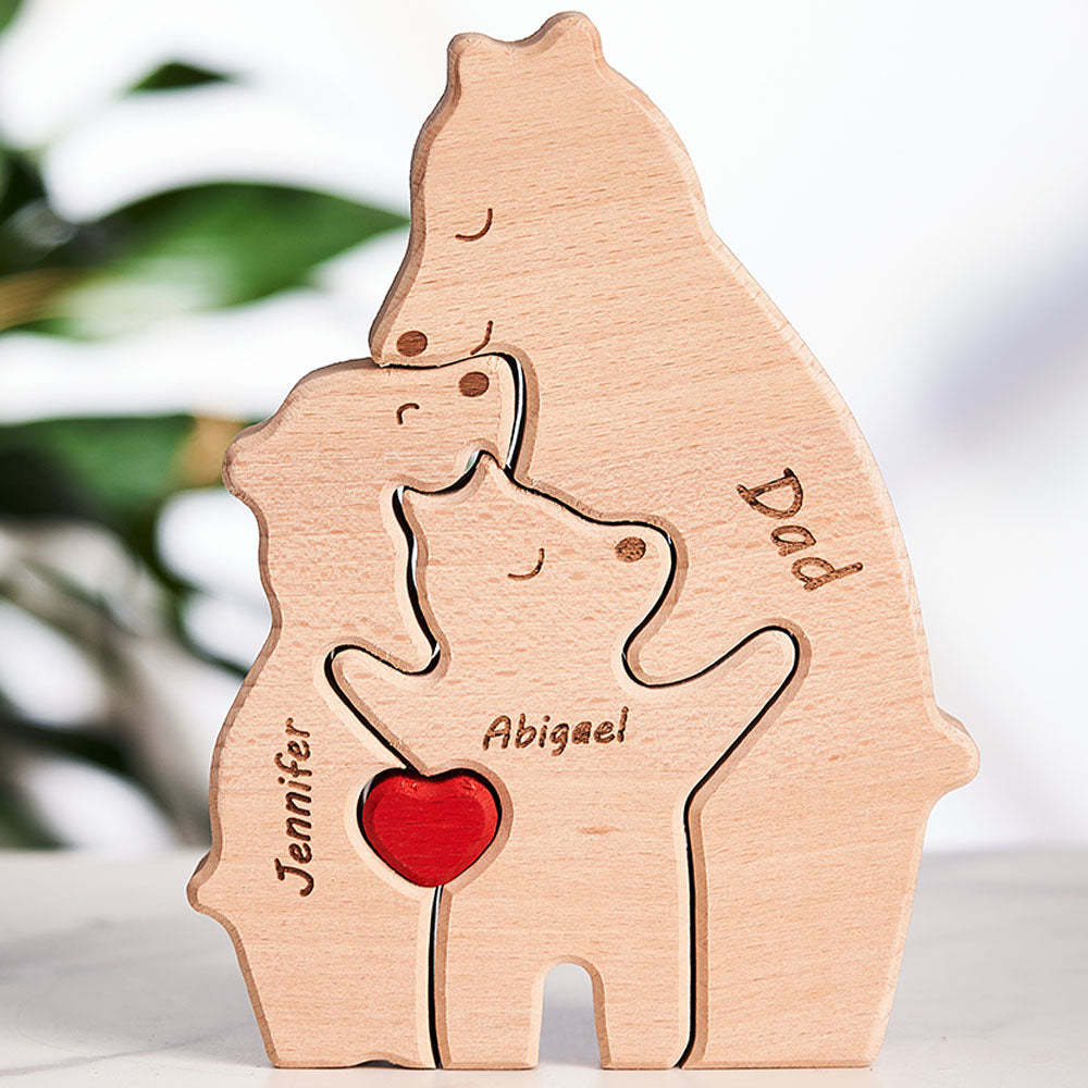 Custom Names Wooden Single Parent Bears Family Block Puzzle Home Decor	 - myphotowallet