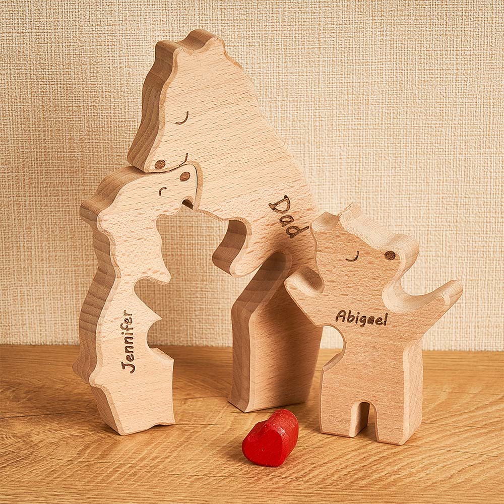 Custom Names Wooden Single Parent Bears Family Block Puzzle Home Decor	 - myphotowallet