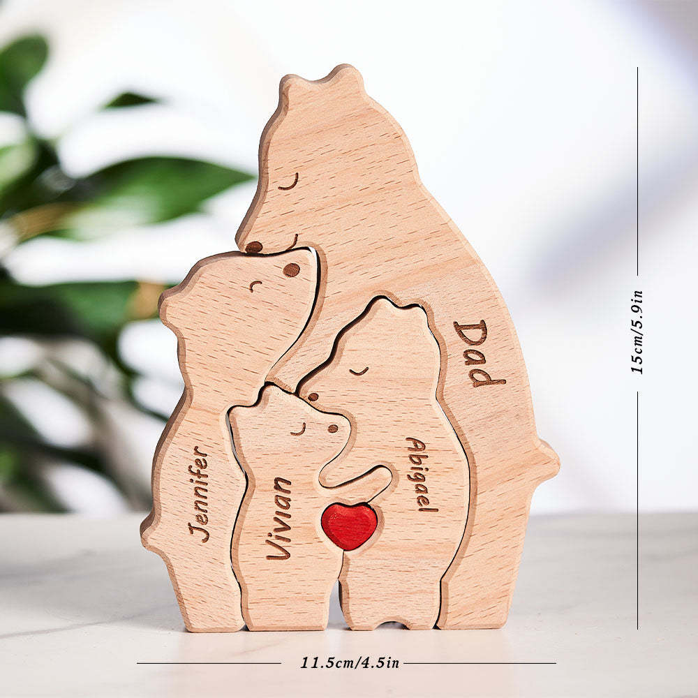 Custom Names Wooden Single Parent Bears Family Block Puzzle Home Decor	 - myphotowallet