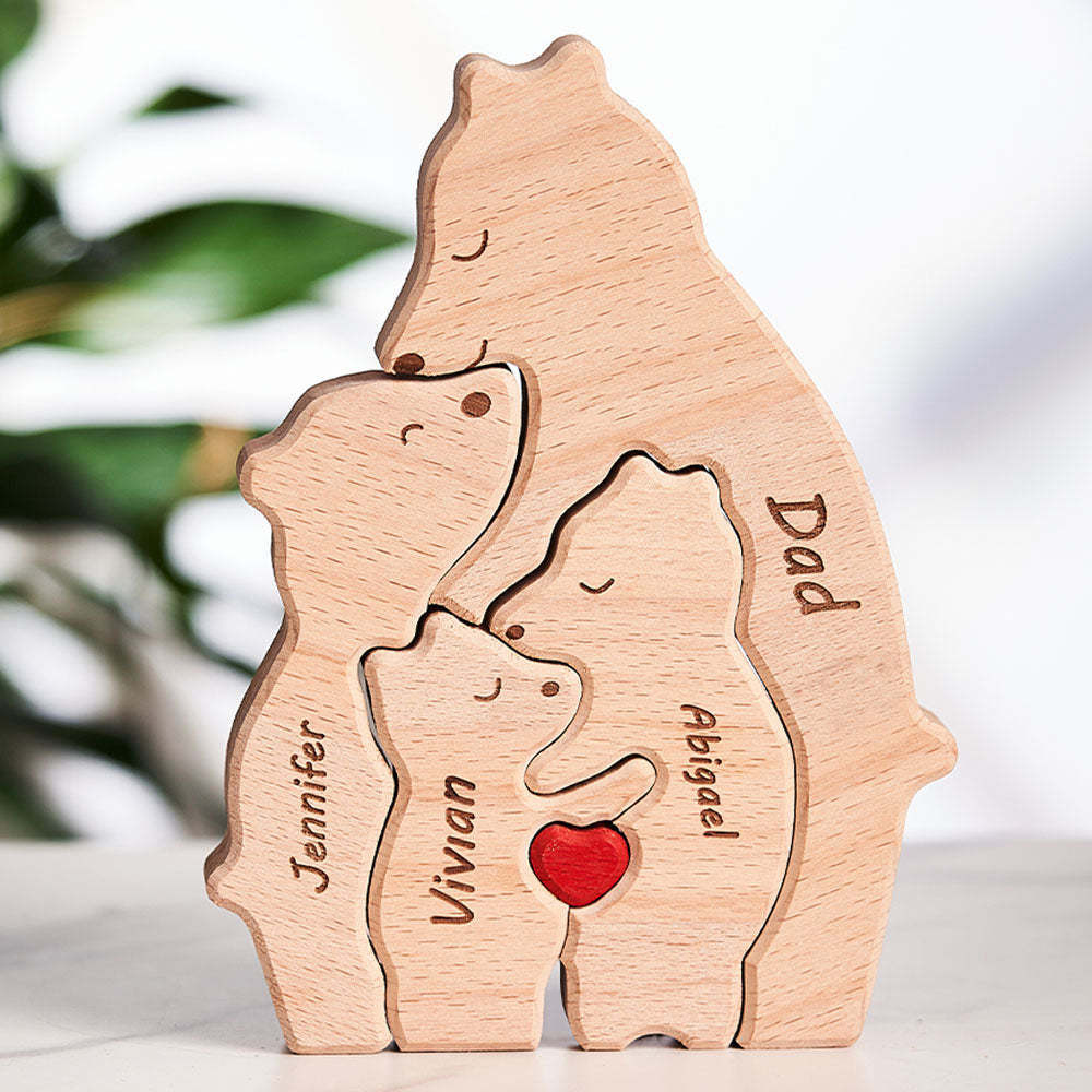 Custom Names Wooden Single Parent Bears Family Block Puzzle Home Decor	 - myphotowallet