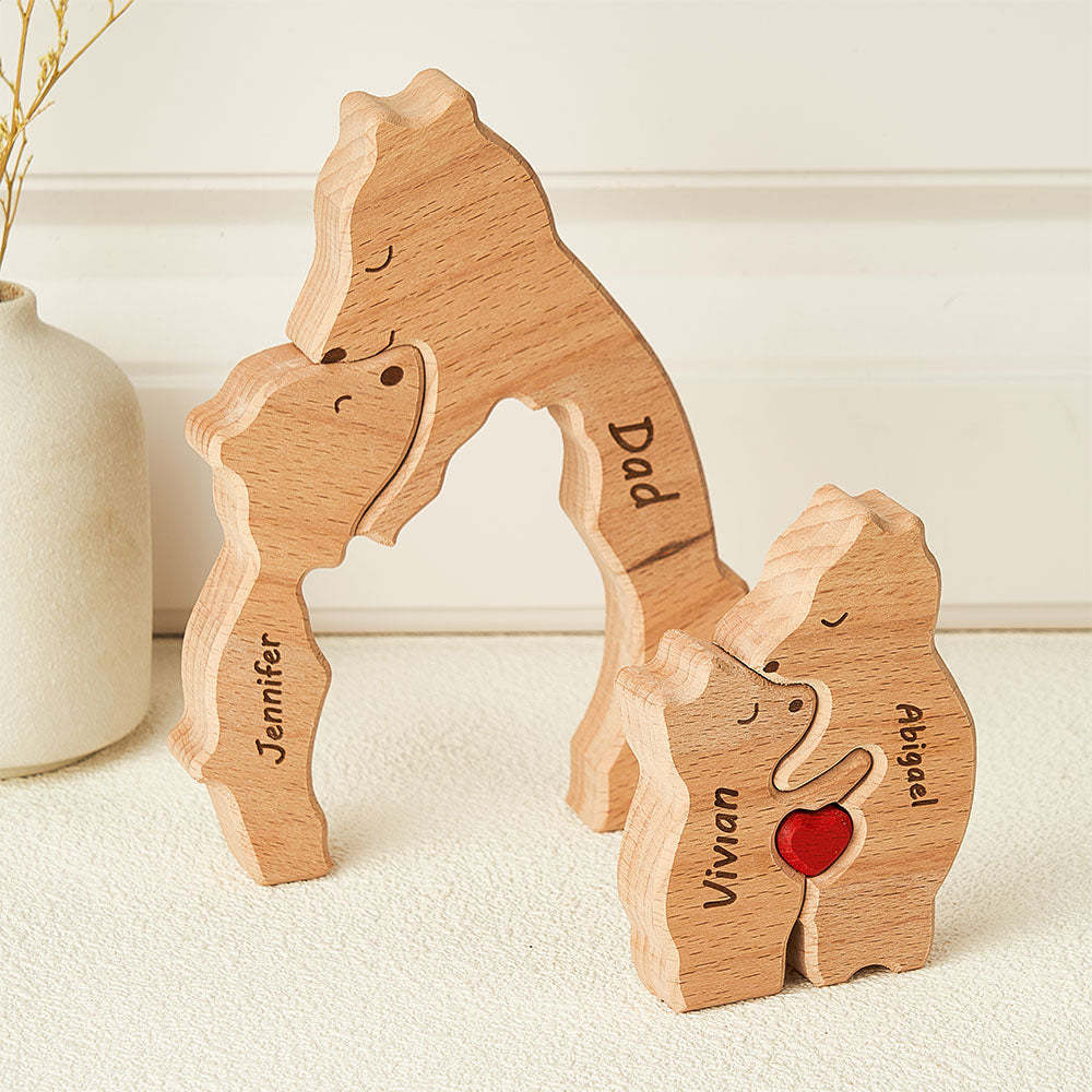 Custom Names Wooden Single Parent Bears Family Block Puzzle Home Decor	 - myphotowallet