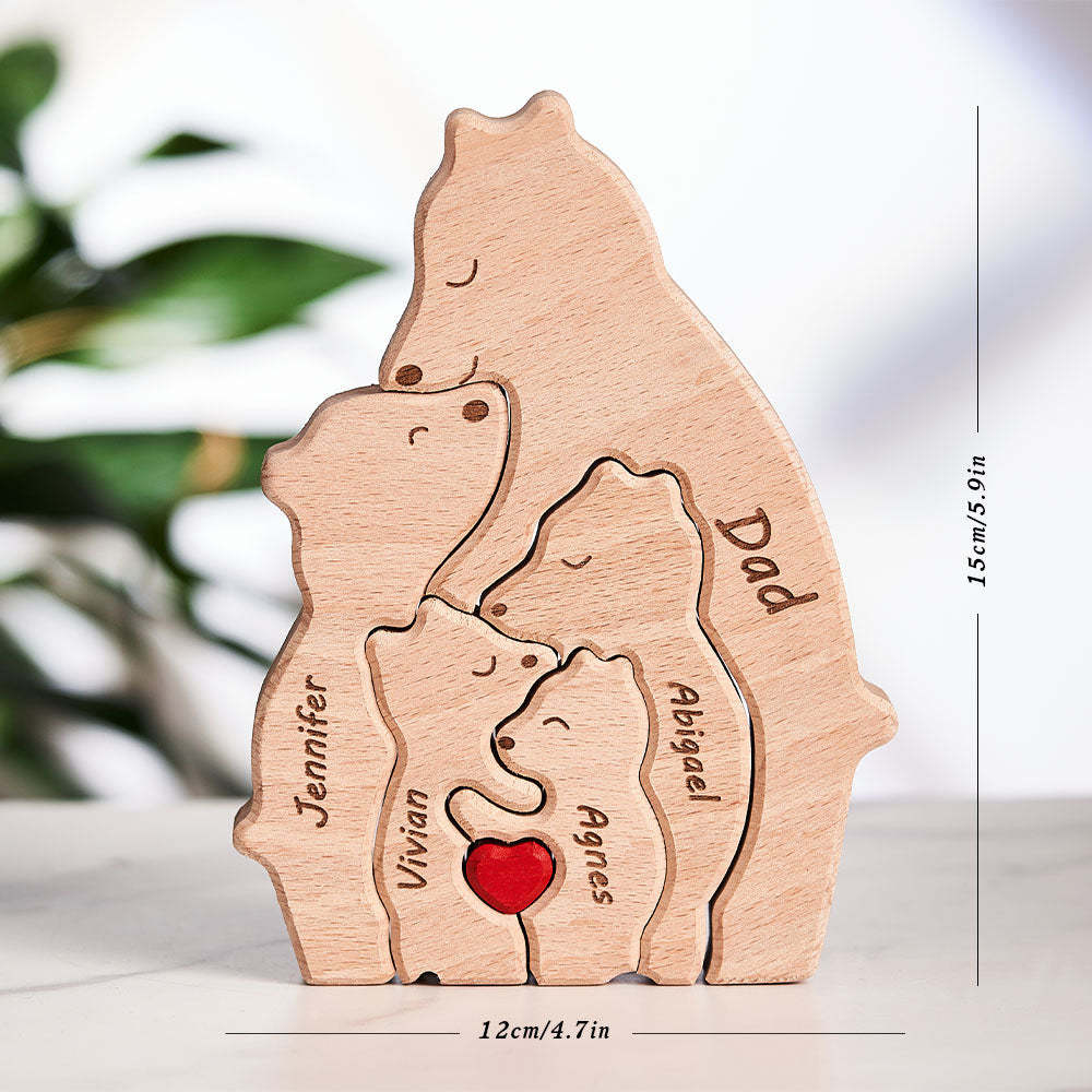 Custom Names Wooden Single Parent Bears Family Block Puzzle Home Decor	 - myphotowallet