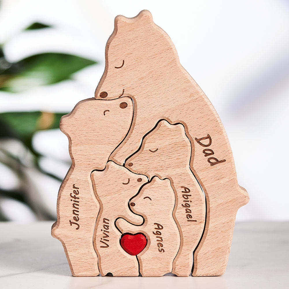 Custom Names Wooden Single Parent Bears Family Block Puzzle Home Decor	 - myphotowallet