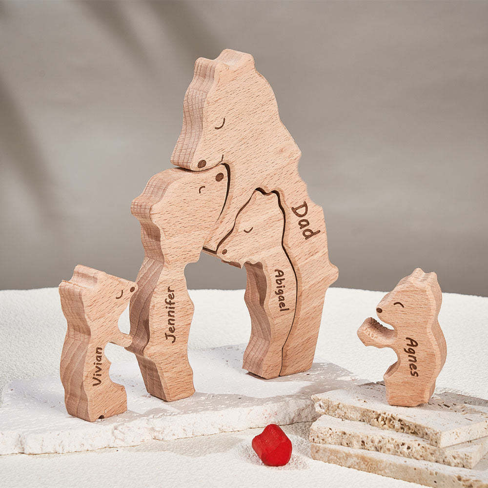 Custom Names Wooden Single Parent Bears Family Block Puzzle Home Decor	 - myphotowallet