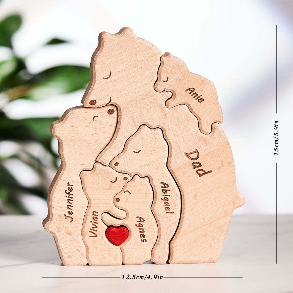 Custom Names Wooden Single Parent Bears Family Block Puzzle Home Decor	 - myphotowallet