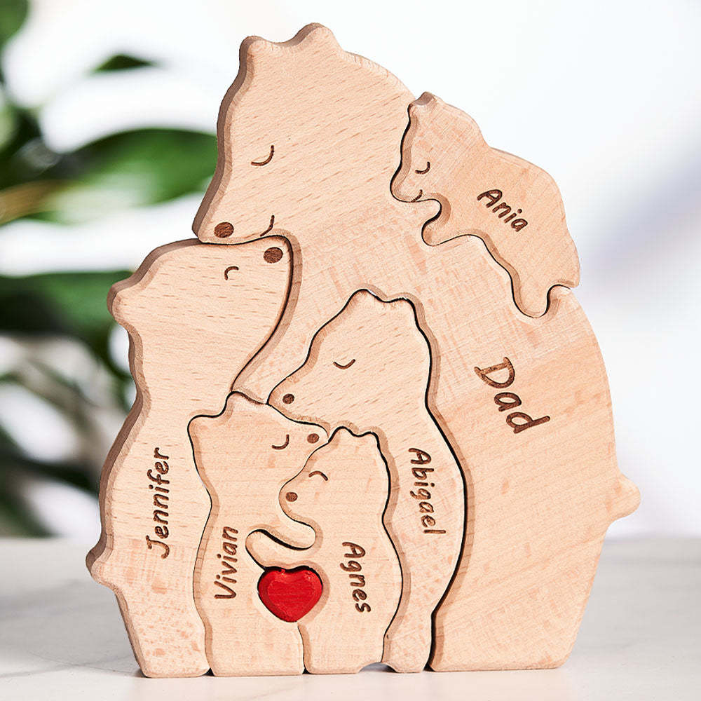 Custom Names Wooden Single Parent Bears Family Block Puzzle Home Decor	 - myphotowallet