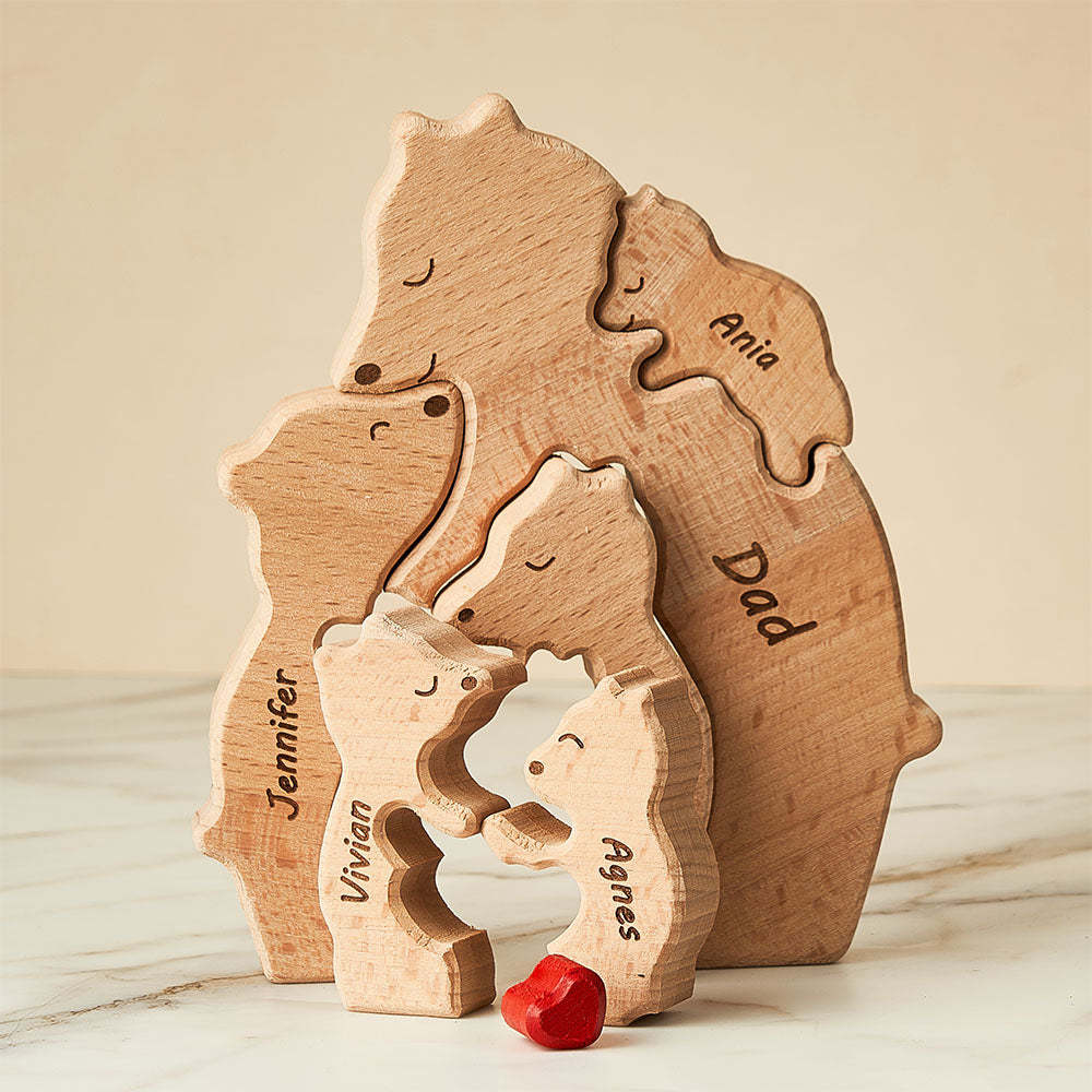 Custom Names Wooden Single Parent Bears Family Block Puzzle Home Decor	 - myphotowallet