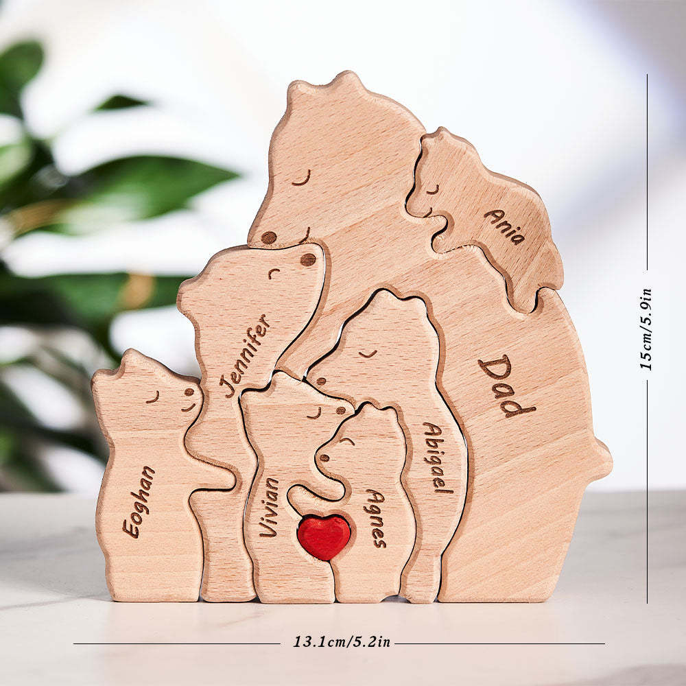 Custom Names Wooden Single Parent Bears Family Block Puzzle Home Decor	 - myphotowallet