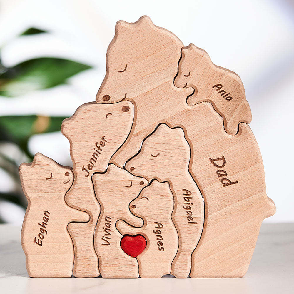 Custom Names Wooden Single Parent Bears Family Block Puzzle Home Decor	 - myphotowallet