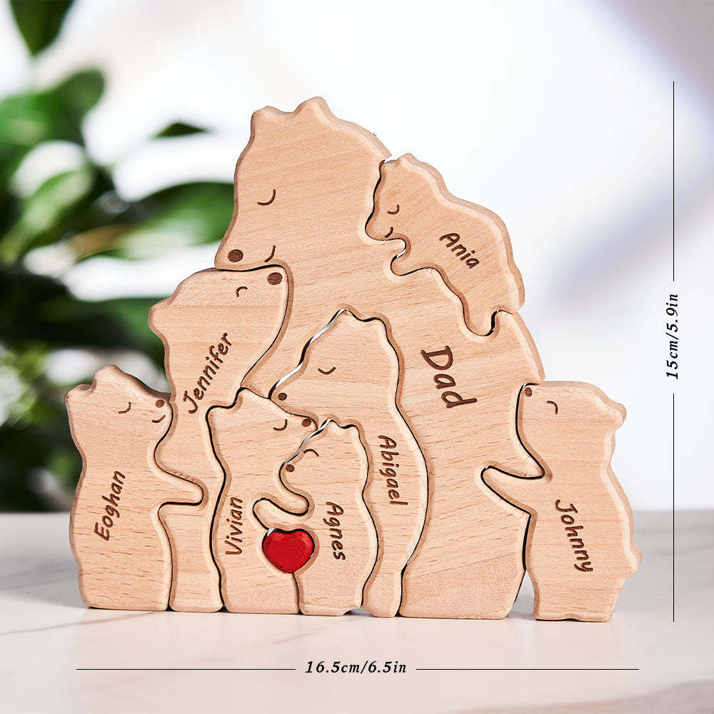 Custom Names Wooden Single Parent Bears Family Block Puzzle Home Decor	 - myphotowallet