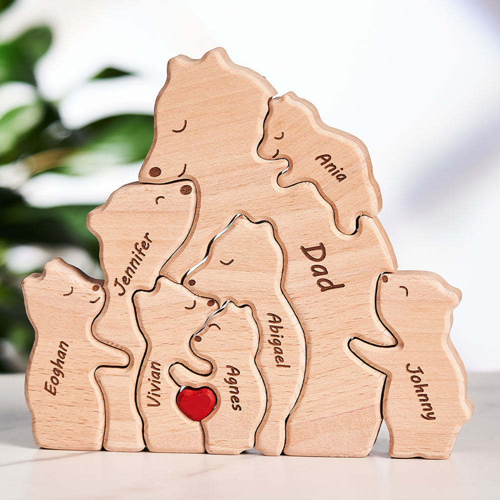 Custom Names Wooden Single Parent Bears Family Block Puzzle Home Decor	 - myphotowallet