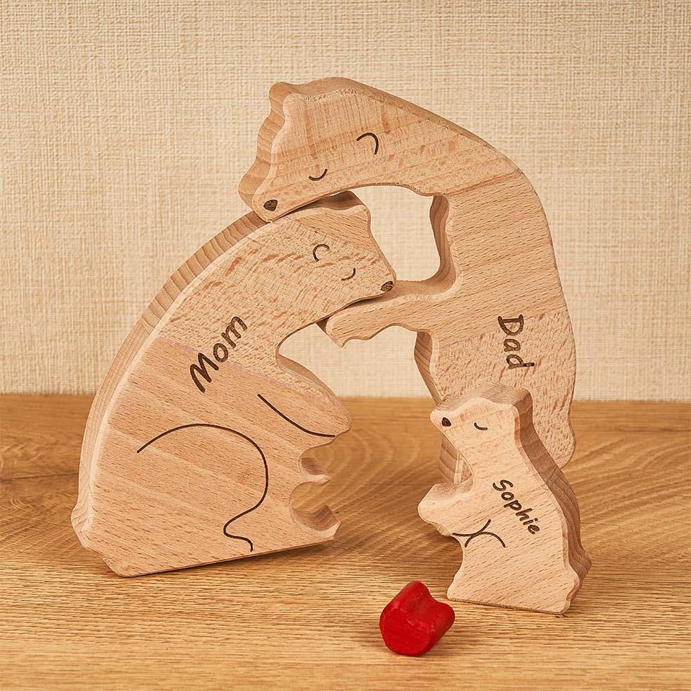 Custom Names Wooden Bears Family Block Puzzle Home Decor Gifts	 - myphotowallet