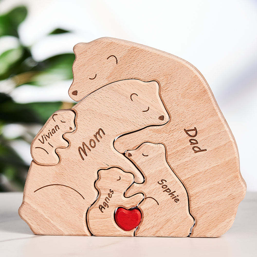 Custom Names Wooden Bears Family Block Puzzle Home Decor Gifts	 - myphotowallet