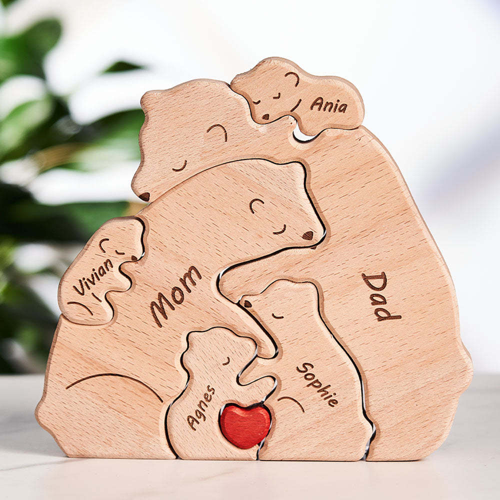 Custom Names Wooden Bears Family Block Puzzle Home Decor Gifts	 - myphotowallet
