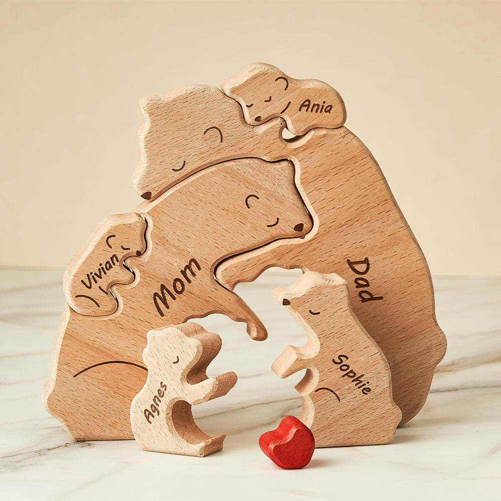 Custom Names Wooden Bears Family Block Puzzle Home Decor Gifts	 - myphotowallet