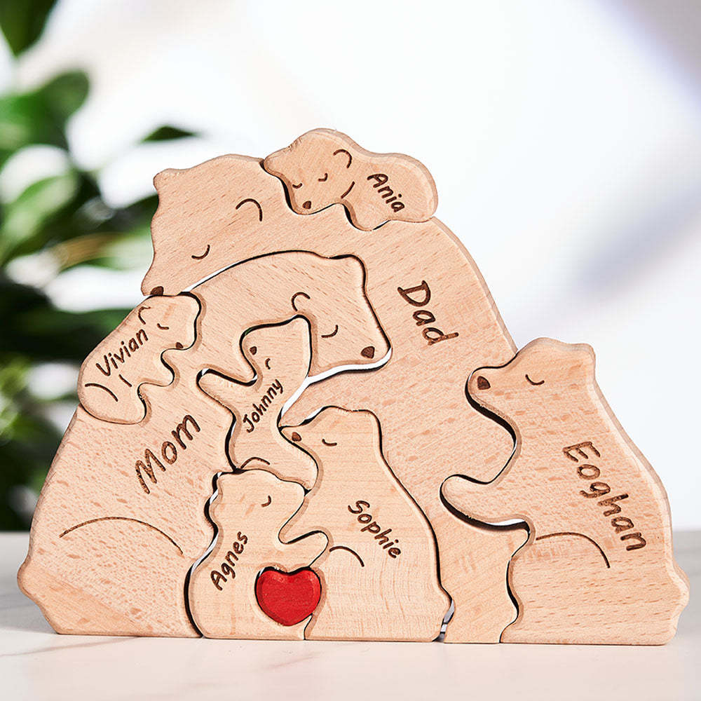 Custom Names Wooden Bears Family Block Puzzle Home Decor Gifts	 - myphotowallet