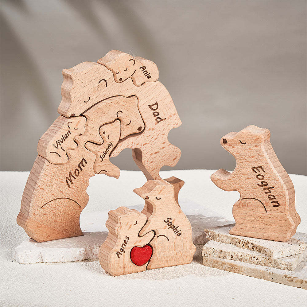 Custom Names Wooden Bears Family Block Puzzle Home Decor Gifts	 - myphotowallet