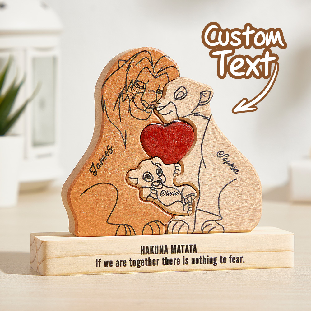 Wooden Lions Family Custom Names Puzzle Home Decor Gifts