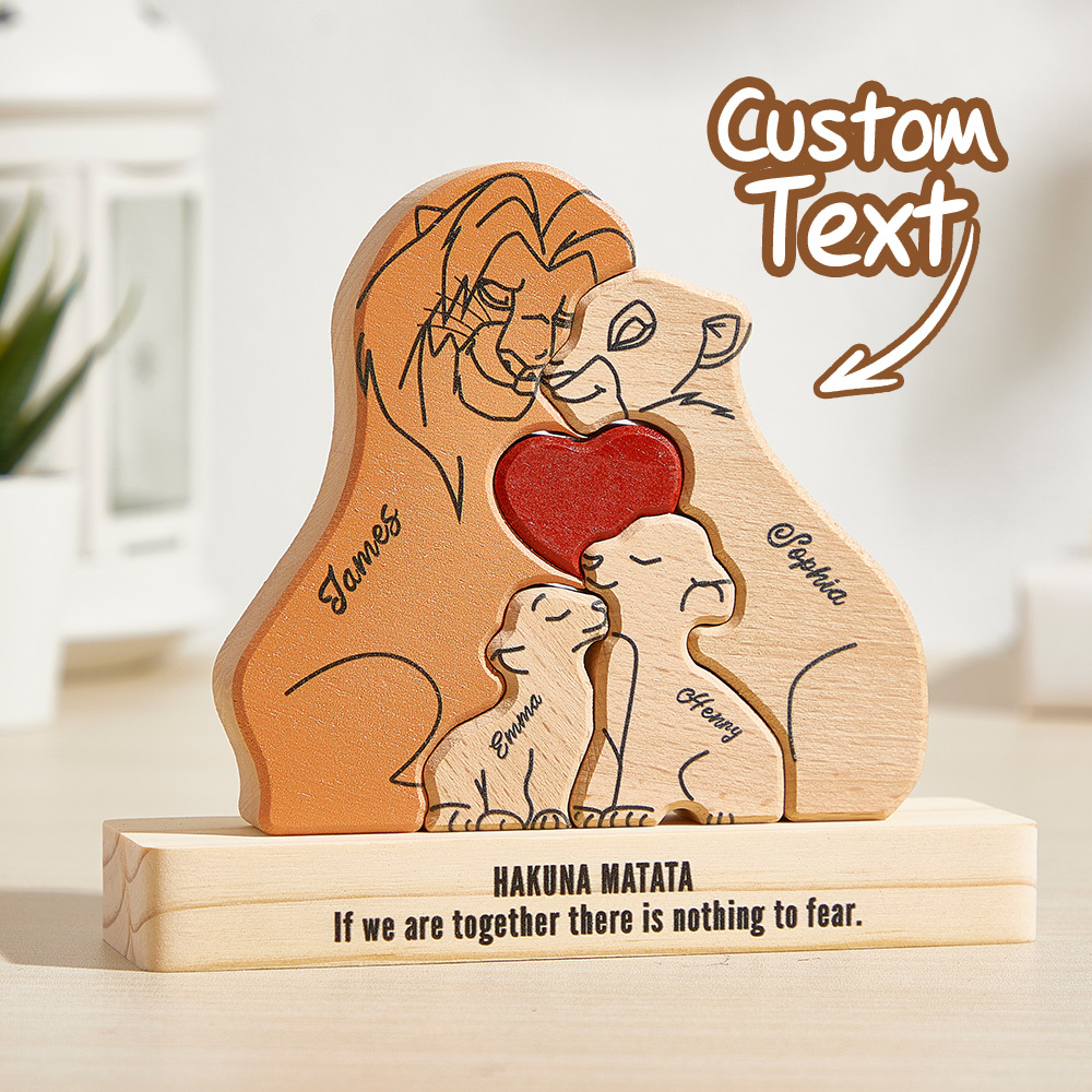 Wooden Lions Family Custom Names Puzzle Home Decor Gifts