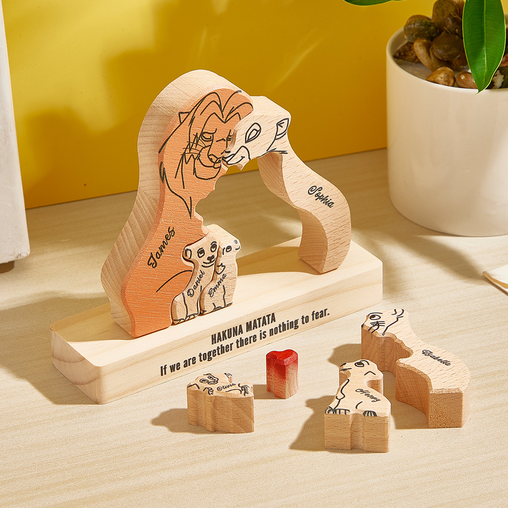Wooden Lions Family Custom Names Puzzle Home Decor Gifts