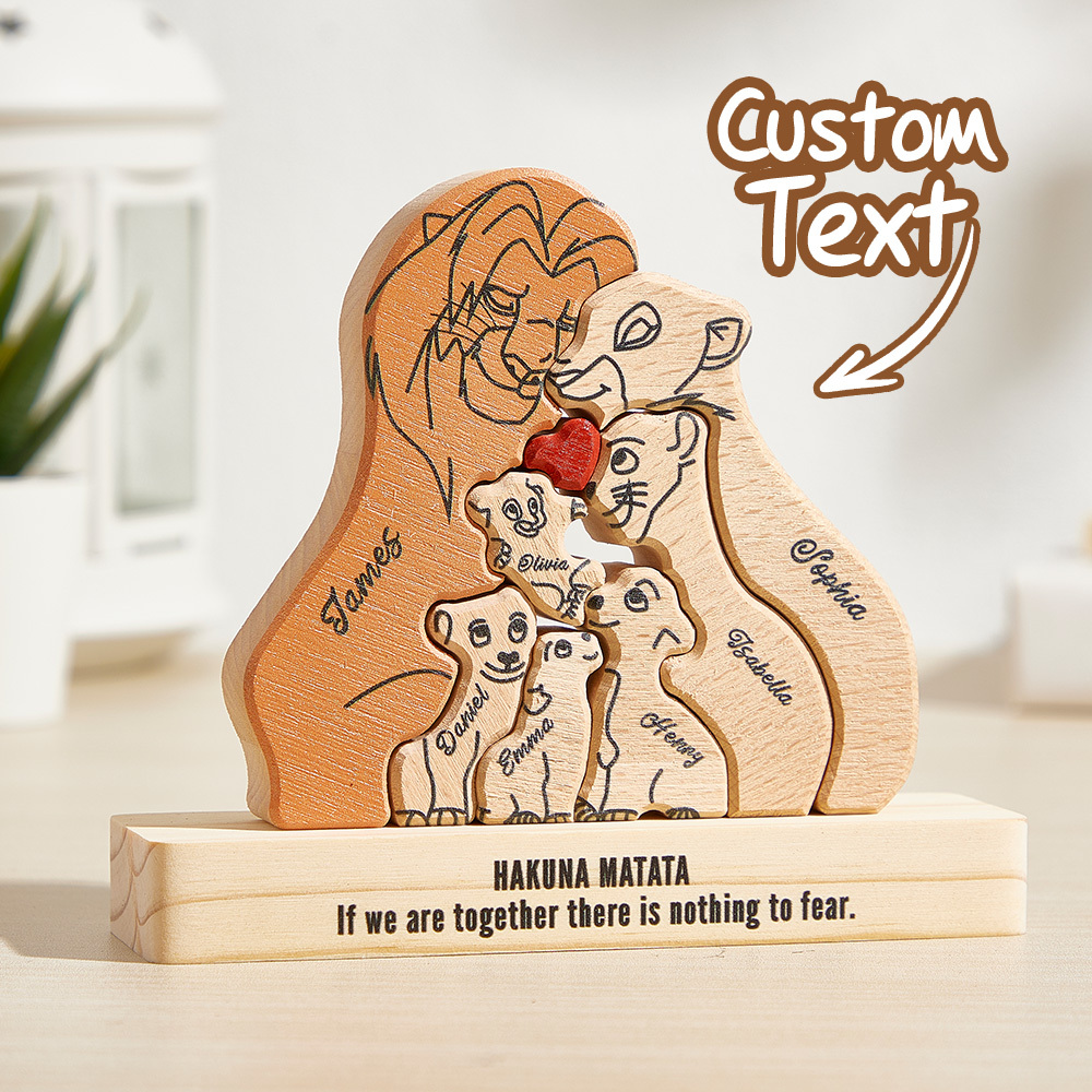 Wooden Lions Family Custom Names Puzzle Home Decor Gifts