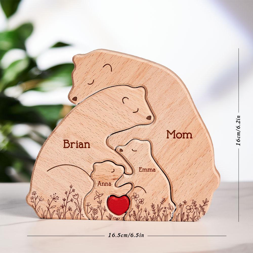 Mother's Day Gifts Hugging Bear Family Floral Version - Personalized Wooden Bear Family Puzzle